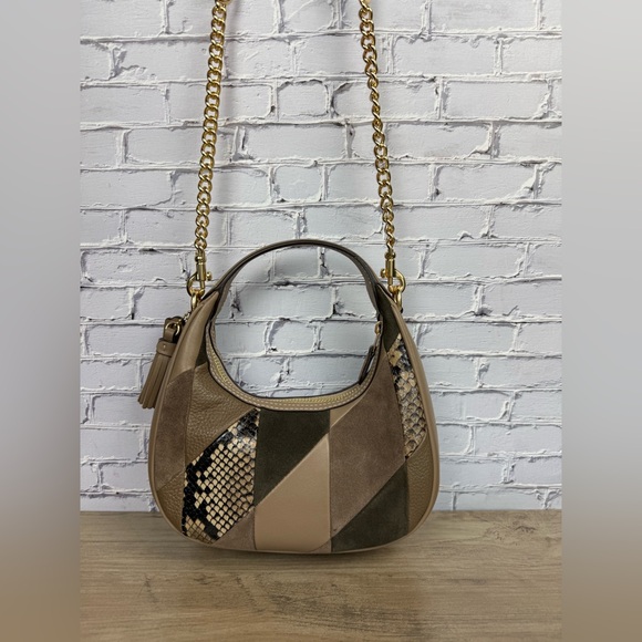 Coach Carmen Mini Crossbody Bag With Patchwork Gold/Mushroom NWT CCE62 - Picture 8 of 16